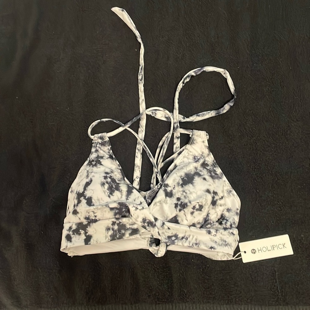 Holipick Women's Black and White Tie-Dye Bikini Top nwt medium